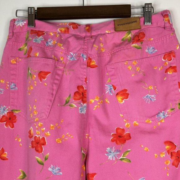 Evan Picone Pink Floral twill pants 14 Hemmed - Picture 6 of 7